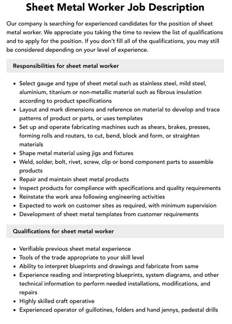 sheet metal worker definition|sheet metal worker responsibilities.